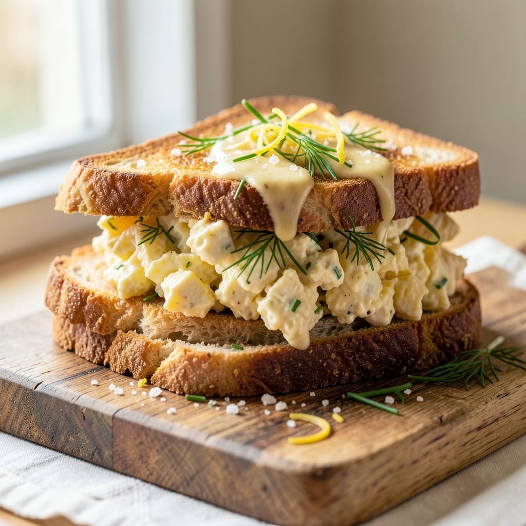 Deluxe Egg Salad Sandwich Recipe: Crunchy Croutons and Herbed Yolk Magic