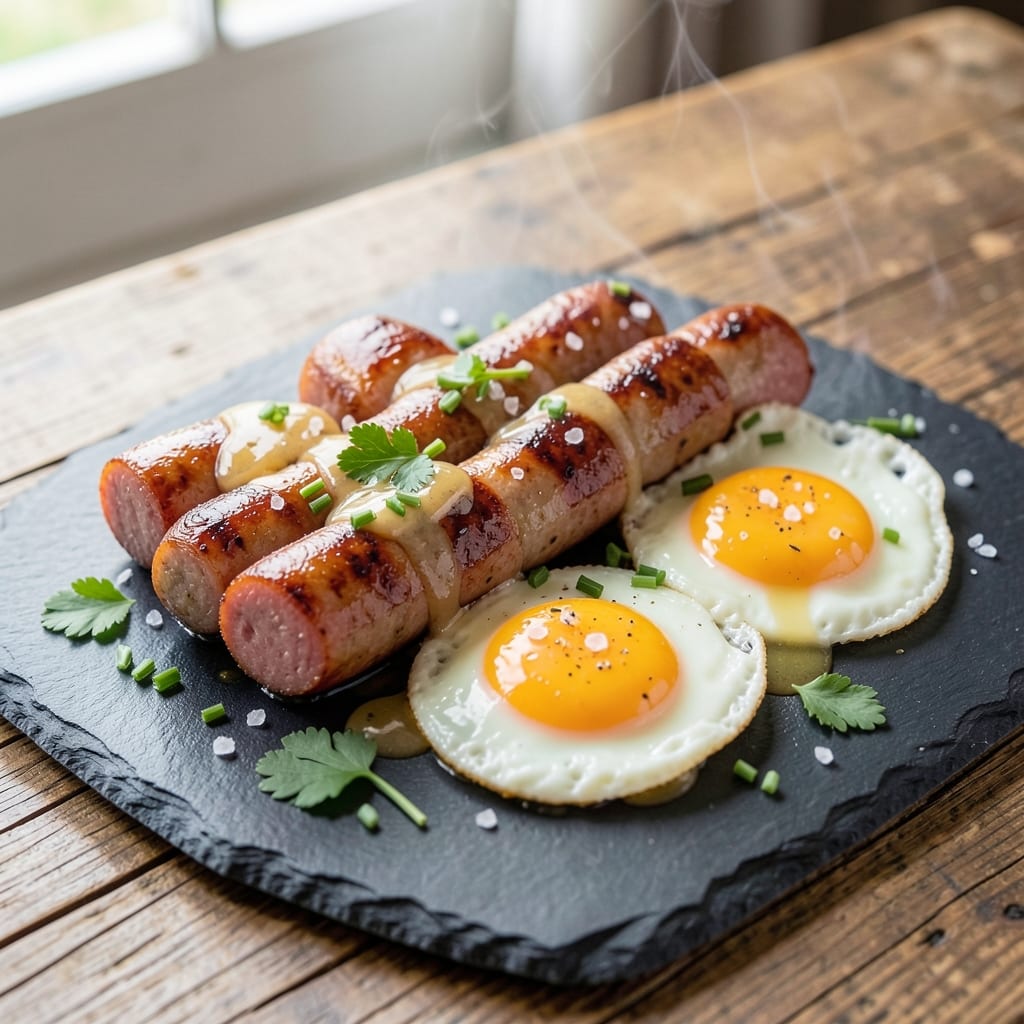 Breakfast Sausage and Eggs Recipe: Crispy Sausage, Runny Yolk Magic
