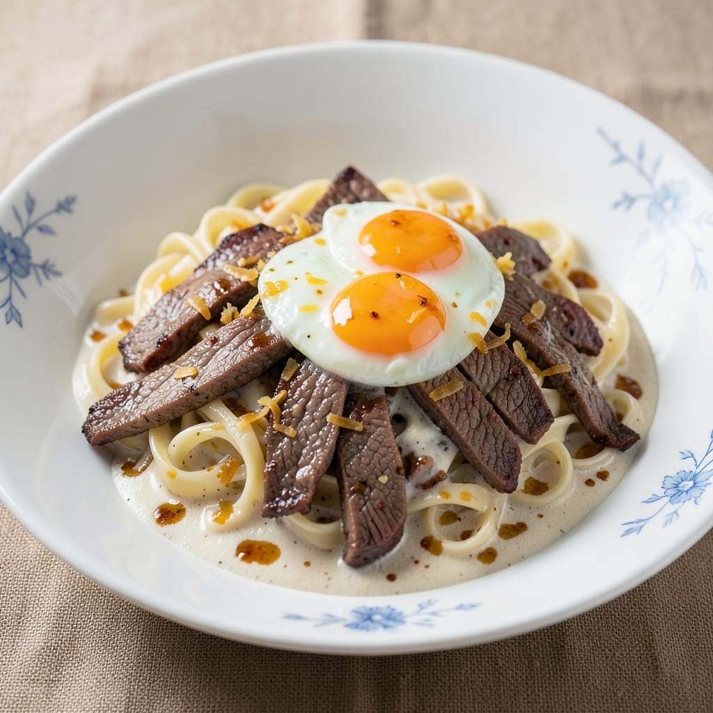 Creamy Beef and Egg Noodles Recipe: Silky Yolk Ribbons in Savory Broth