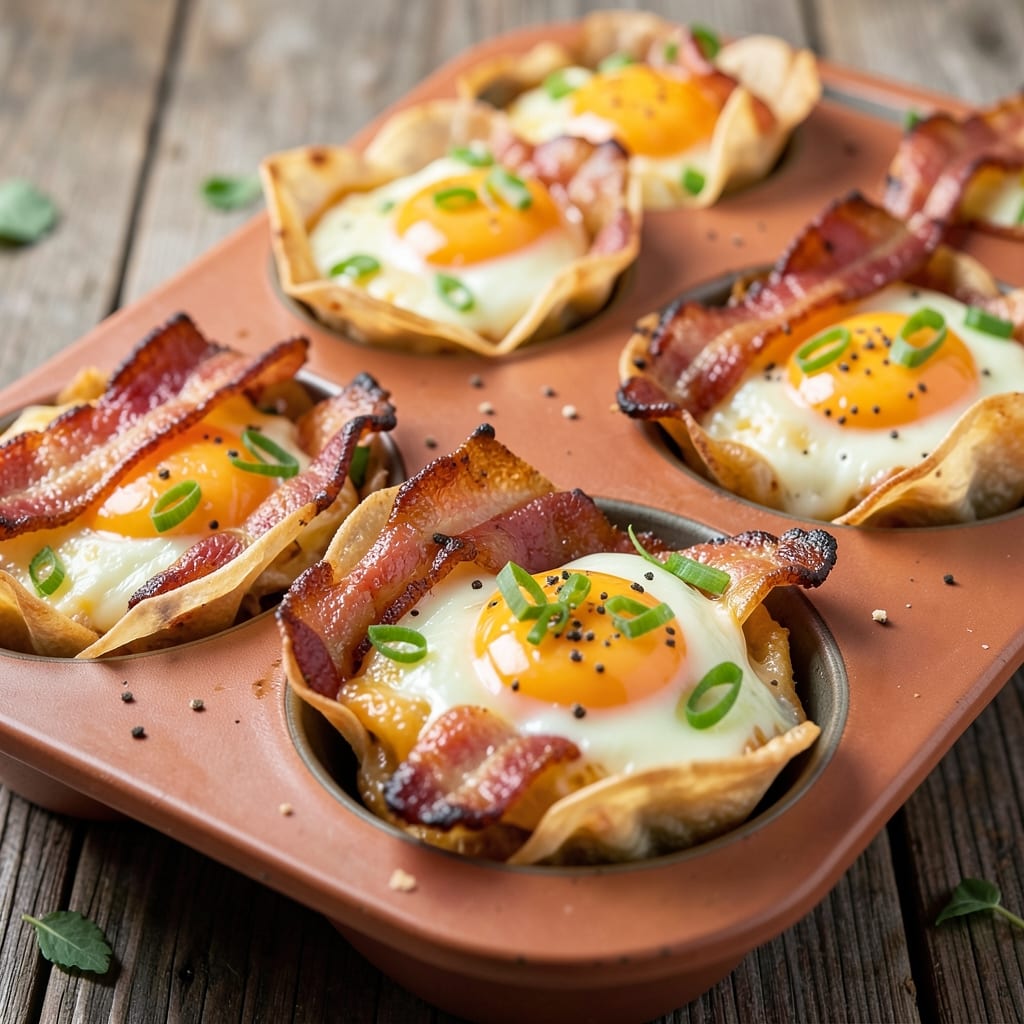 Egg Bacon Muffin Cups Recipe: Crispy Wonton Shells With Smoky Breakfast Filling