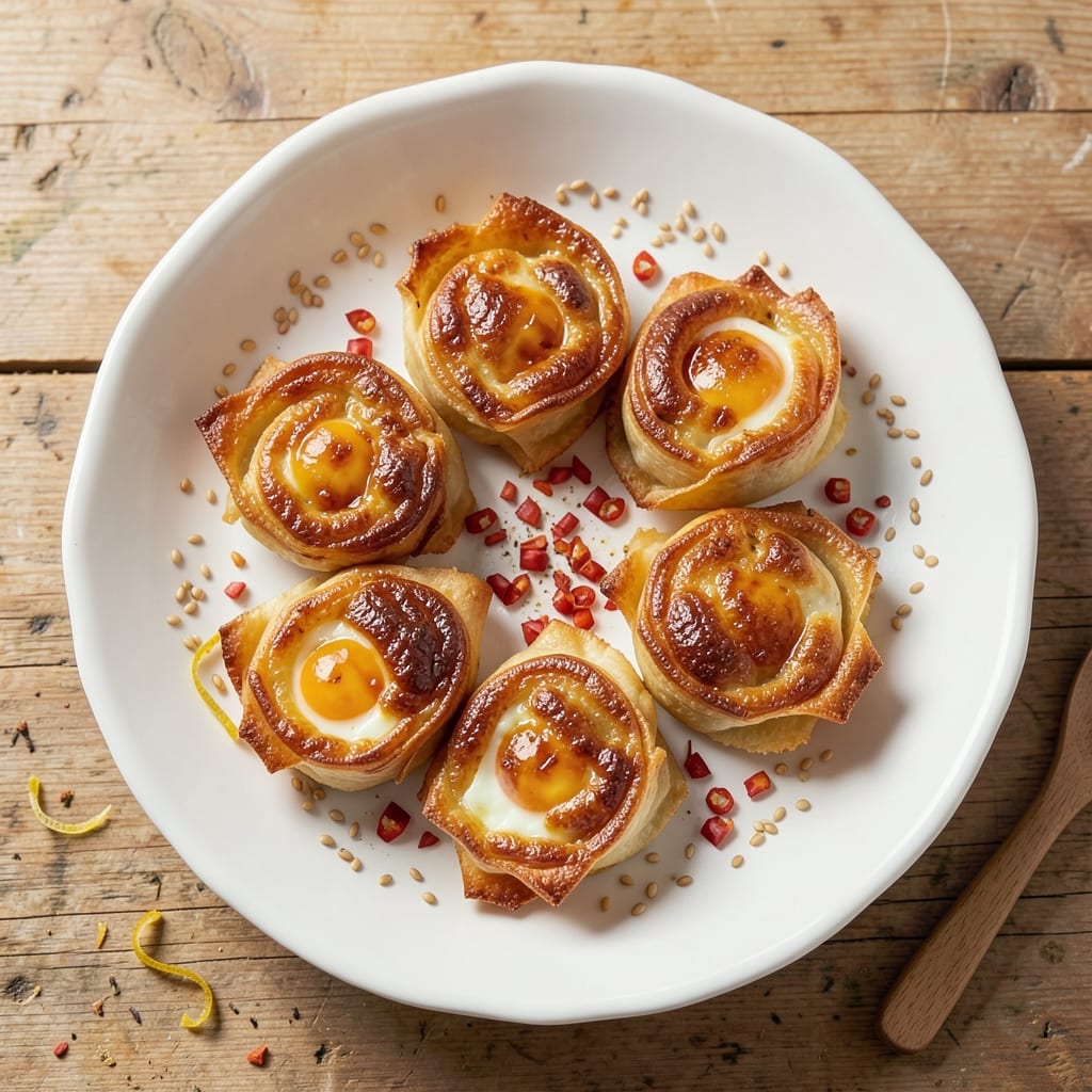 Baked Egg Puff Recipe: Crispy Wonton Shells With Runny Yolk Hearts