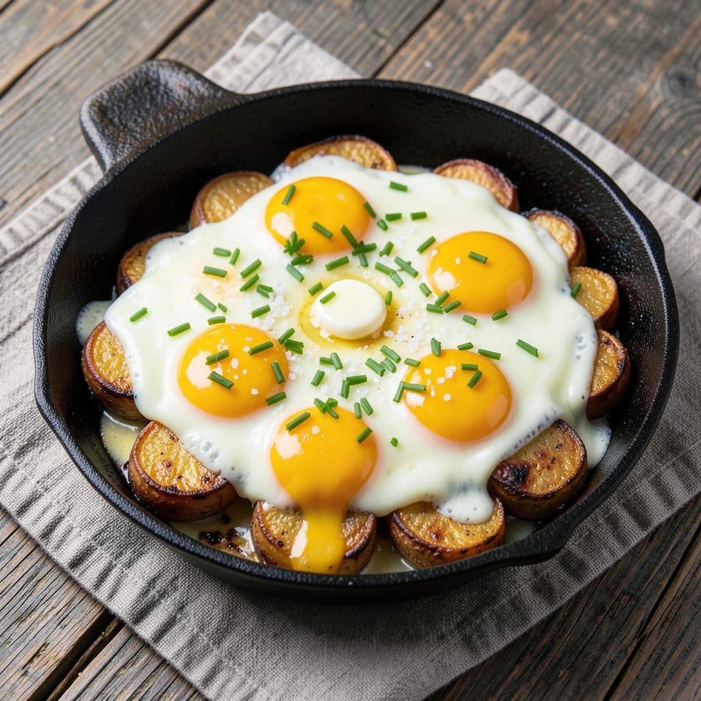 Cast Iron Egg Bake Recipe: One-Pan Breakfast With Crispy Potatoes and Silky Egg Ribbons
