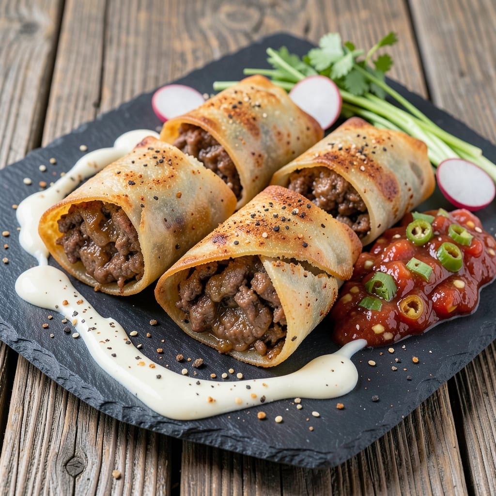 Crispy Beef Taco Egg Rolls Recipe: Breakfast Bites With Spiced Wonton Crunch