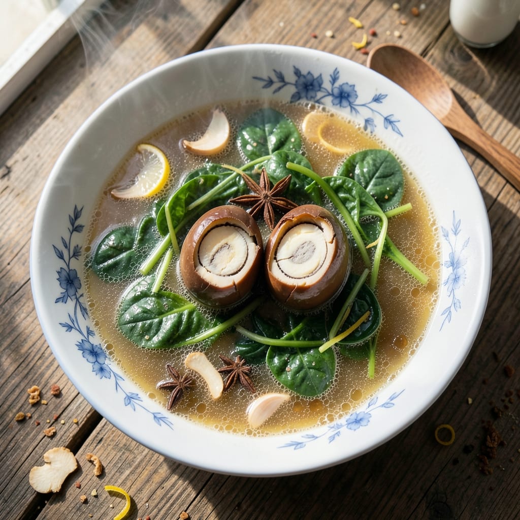 Chinese Spinach Soup With Century Egg Recipe: Silky Broth and Bold Umami Bites
