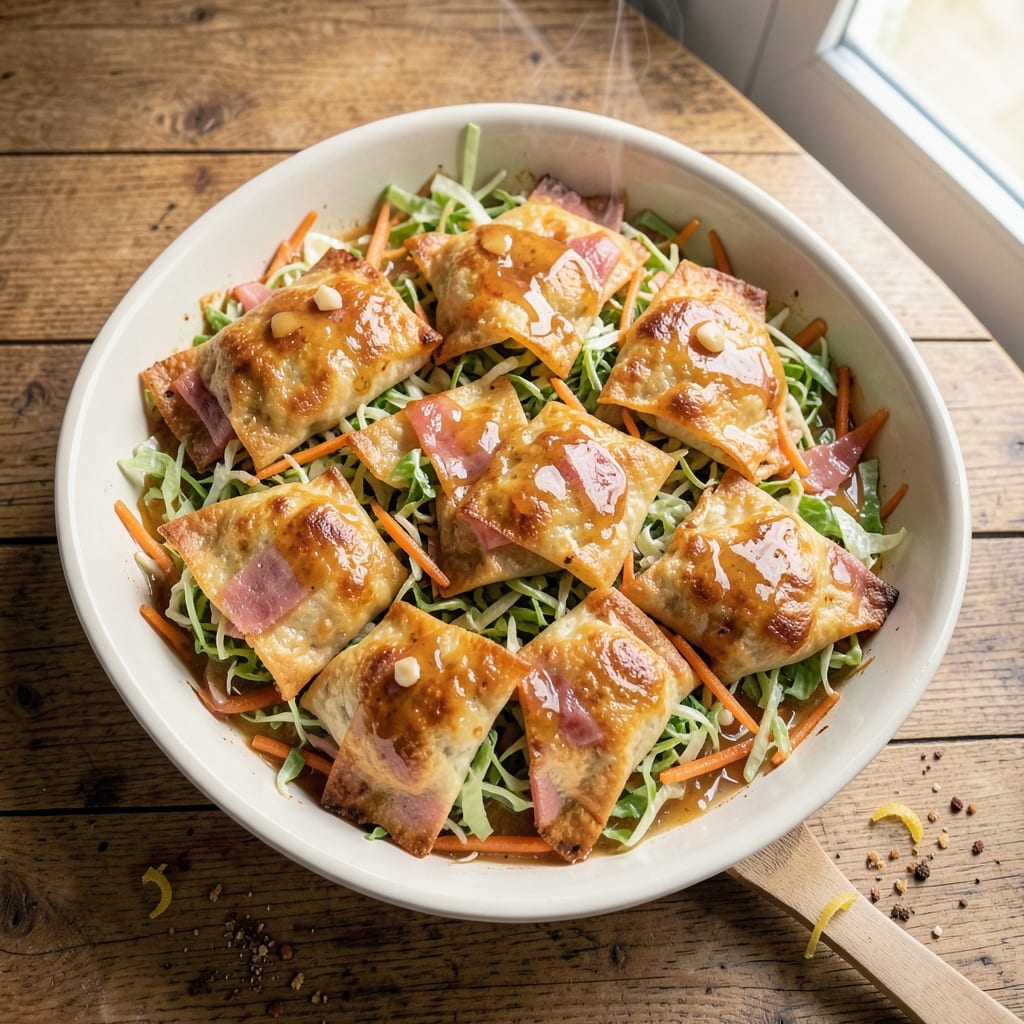 Baked Deli Egg Roll Recipe: Crispy Wonton Shells With Perfectly Poached Yolk Hearts