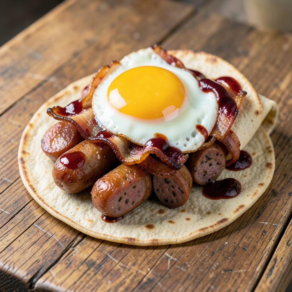 Bacon Sausage and Egg Wraps Recipe: Smoky Crunch and Runny Yolk Harmony