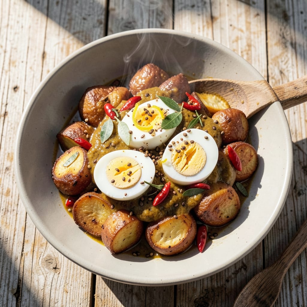 Boiled Egg Fry Curry Recipe: Spiced Potato and Egg Bites With Herbs