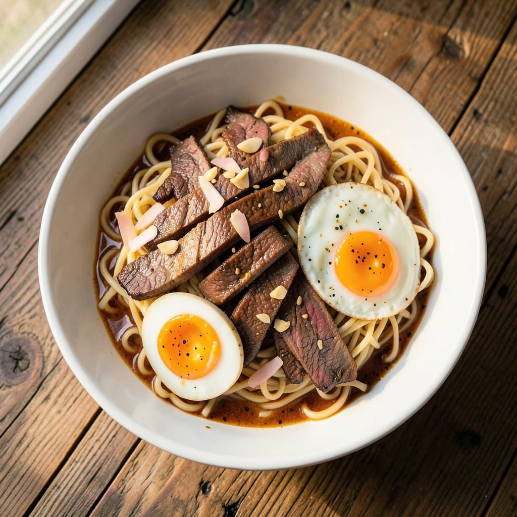 Beef Over Egg Noodles Recipe: Hearty Breakfast Bowl With Rich Yolk Rivers