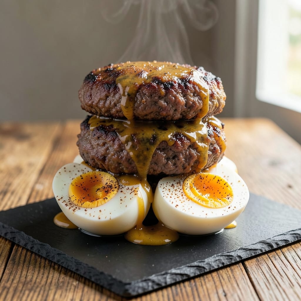 Deviled Eggs with Hamburger Recipe: Smoky Mustard-Yolk Bites with Crunchy Topping