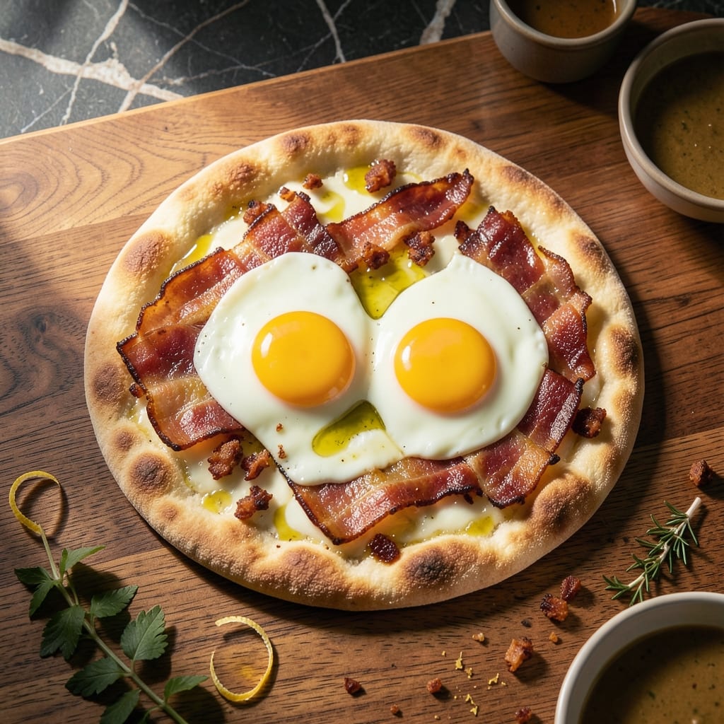 Bacon, Egg, and Cheese Flatbread Recipe: Crispy Edges With Melty Yolk Rivers