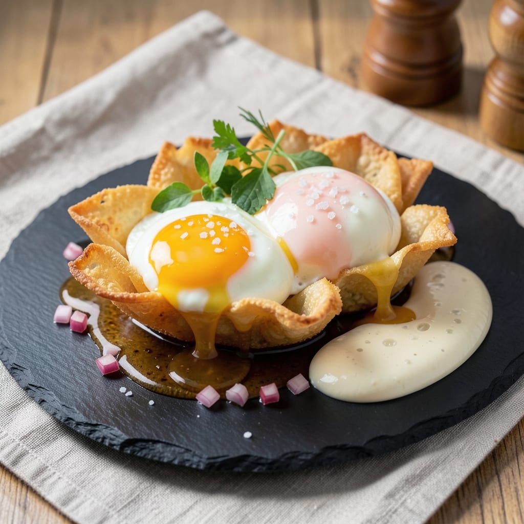 Bouled Eggs Recipe: Crispy Wonton Cups With Silky Egg Rivers