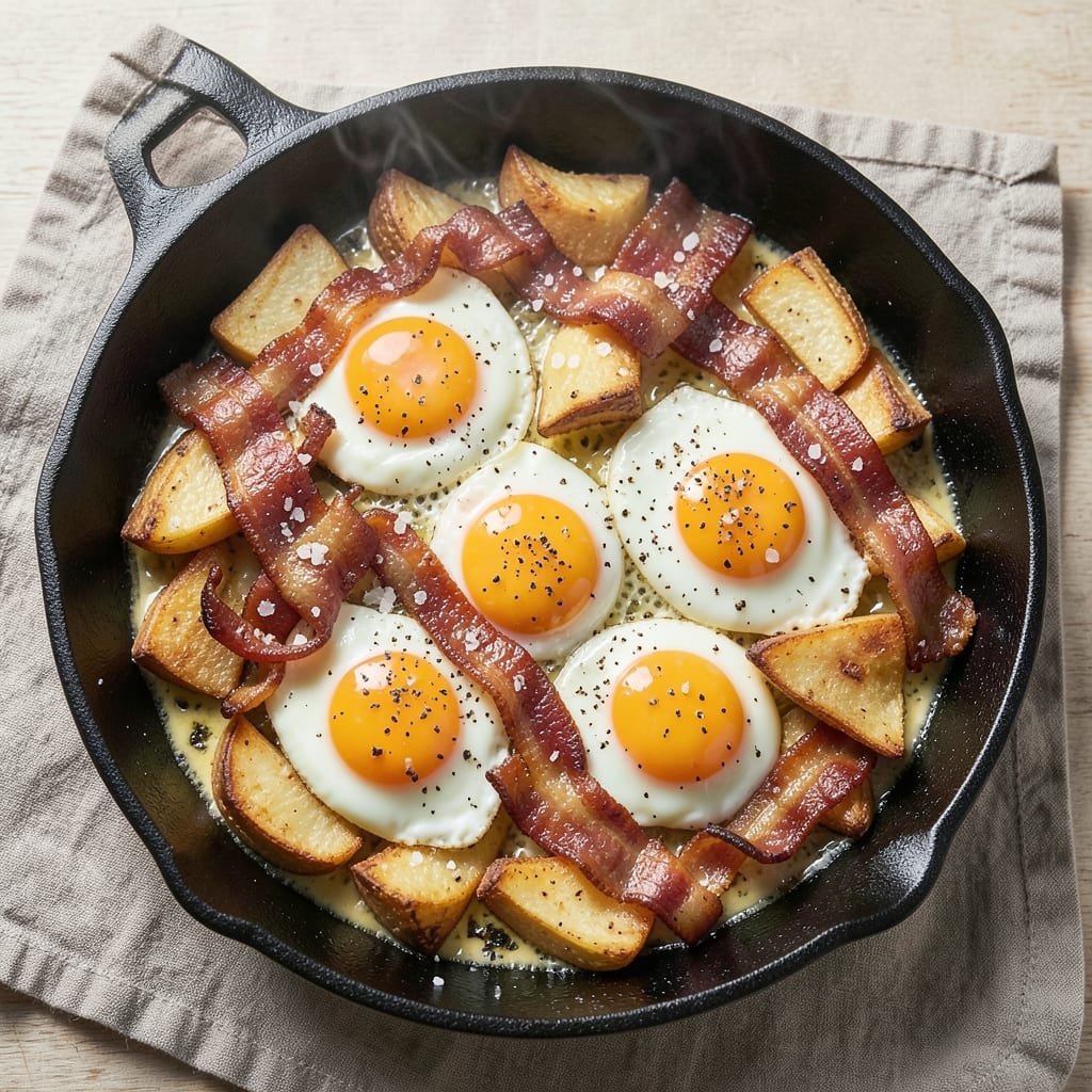 Bacon Egg Potato Skillet Recipe: Smoky Crispy Edges and Creamy Yolk Rivers