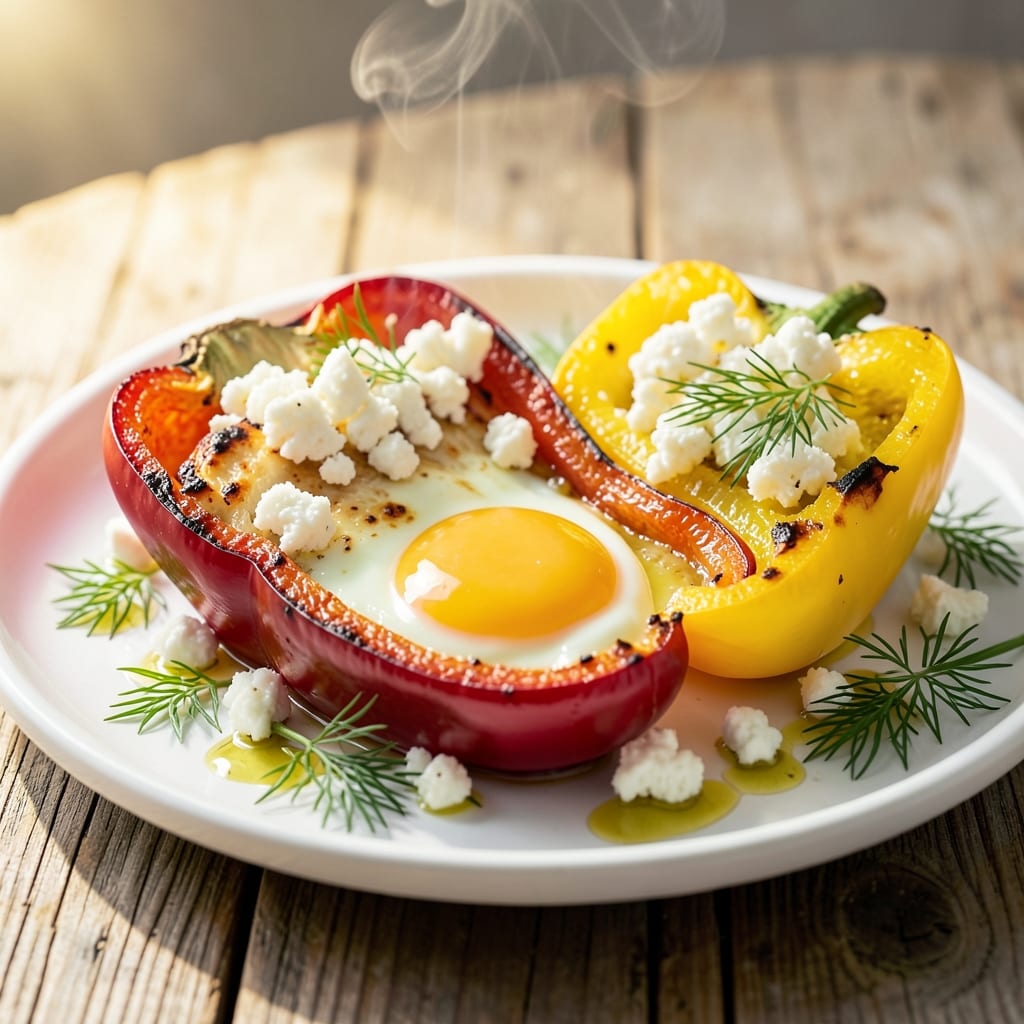 Baked Eggs in Bell Peppers Recipe: Roasted Veggie Cups With Runny Yolk Magic