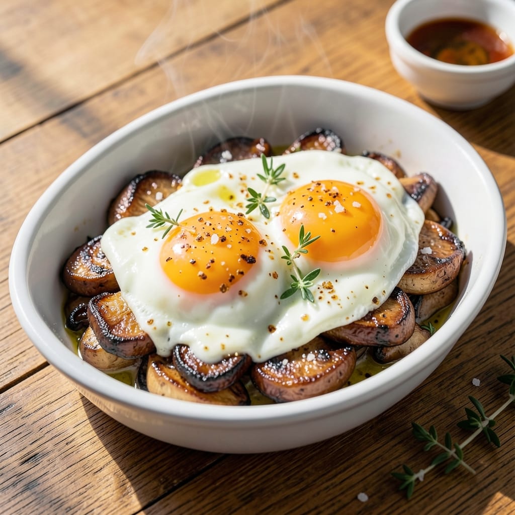 Baked Egg and Mushroom Recipe: Crispy Herb Crust With Savory Yolk Rivers