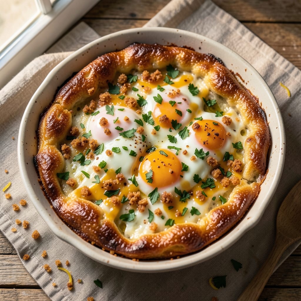 Egg Bake Dish Recipe: Crispy Herb Crust with Fluffy Scrambled Centers
