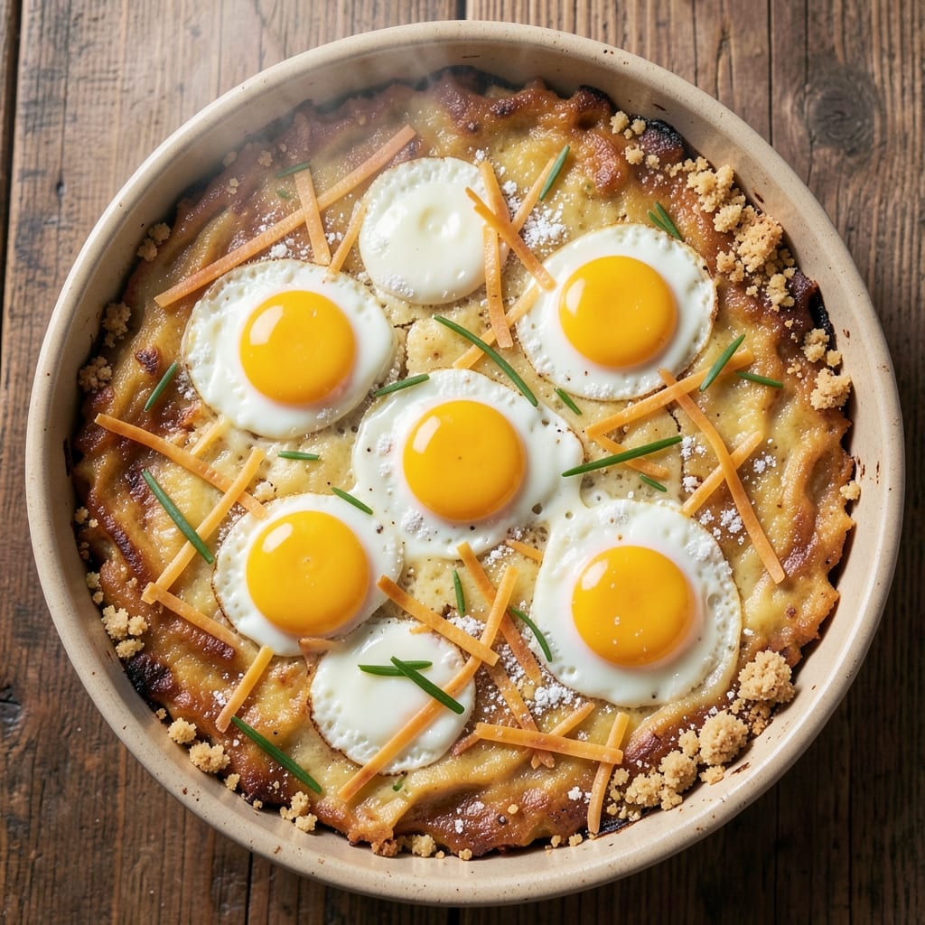 Cheesy Breakfast Egg and Polenta Casserole Recipe: Golden Crust, Melty Cheese Rivers