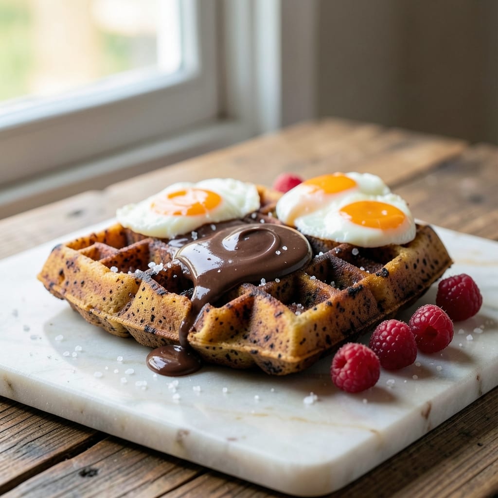 Chocolate Egg Waffles Recipe: Crispy Edges With Silky Chocolate Yolk Rivers
