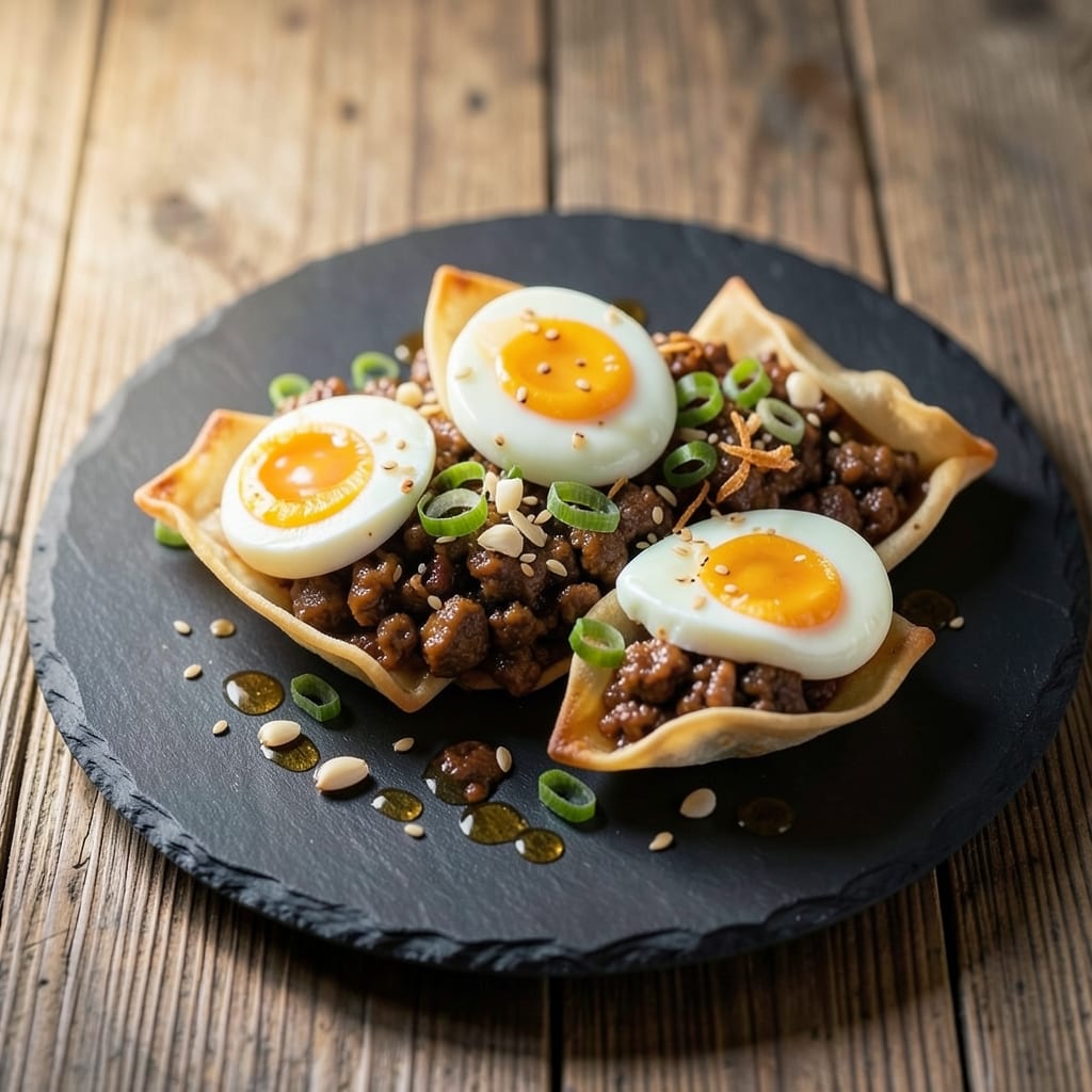 Egg and Minced Beef Recipe: Savory Wonton Cups With Runny Yolk Magic