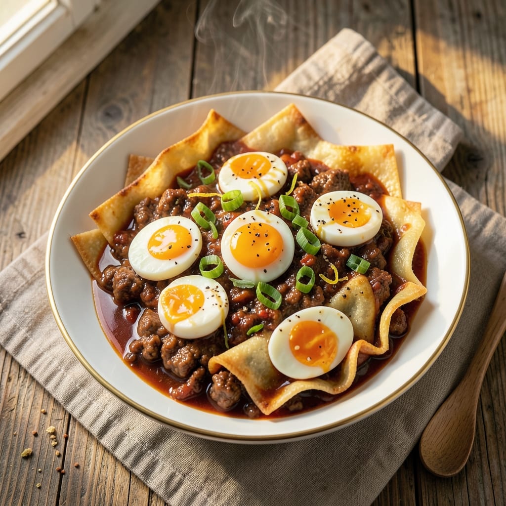 Chili Egg Bake Recipe: Crispy Wonton Crust Meets Spicy Egg Rivers