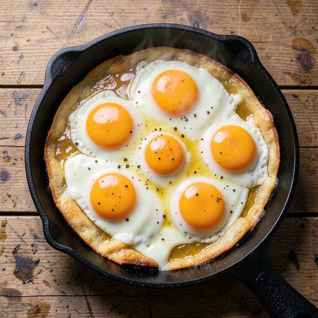 Baked Egg Skillet Recipe: Crispy Wonton Crust with Runny Yolk Magic