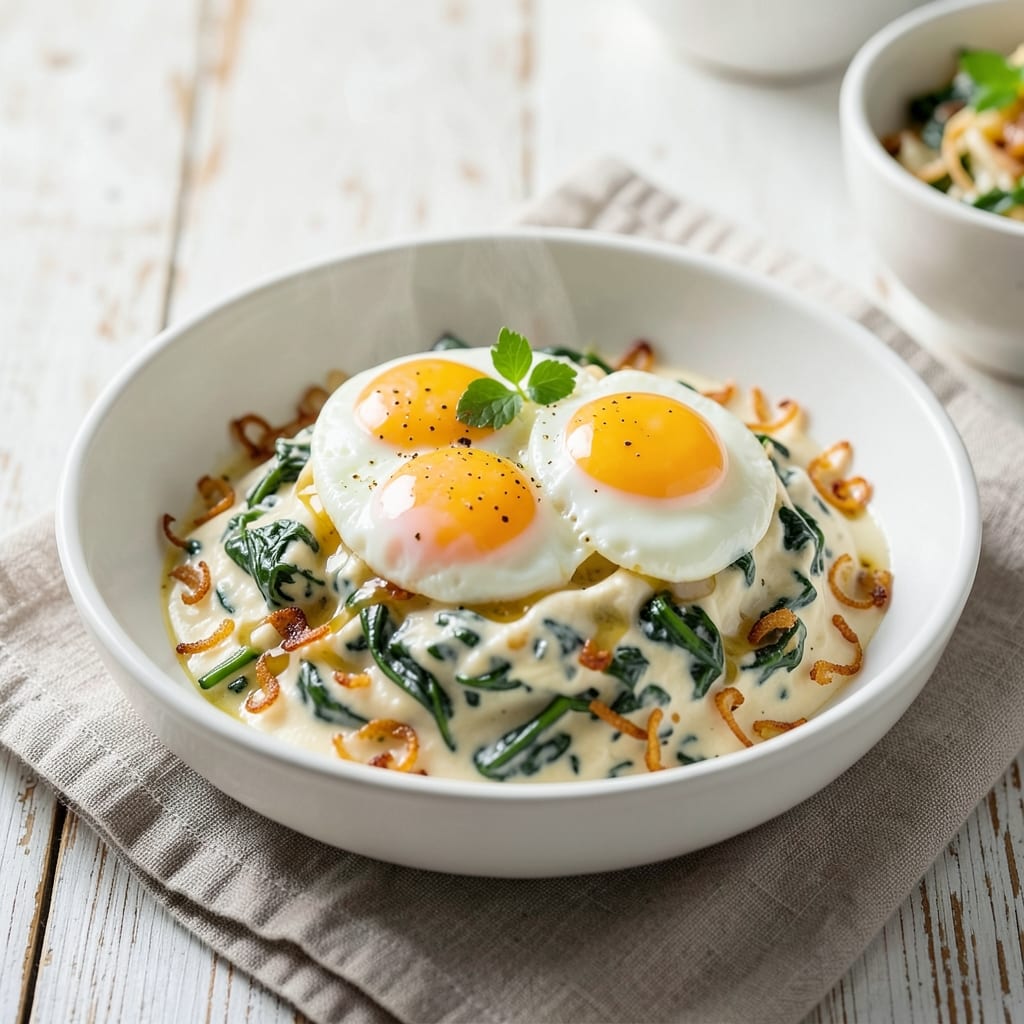 Creamed Spinach With Egg Recipe: Fluffy Scrambled Eggs Wrapped in Creamy Greens