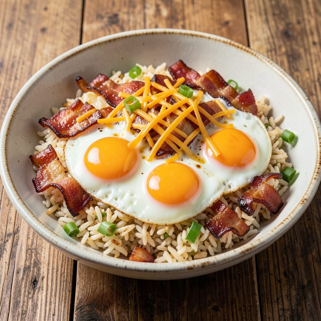 Bacon Egg and Cheese Fried Rice Recipe: Smoky Crispy Bits and Silky Egg Streaks