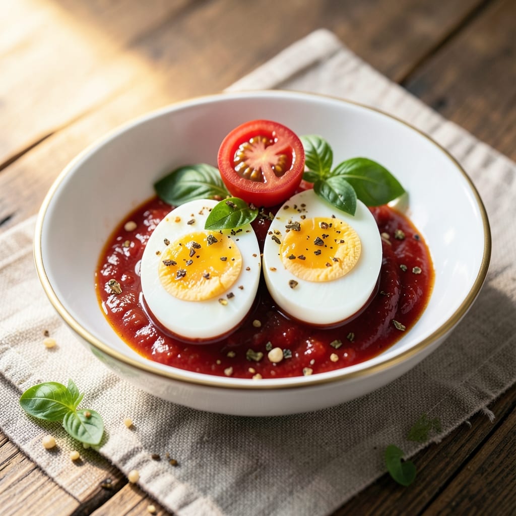 Boiled Eggs With Tomato Sauce Recipe: Bright Garlic-Infused Sauce Over Hard-Boiled Eggs