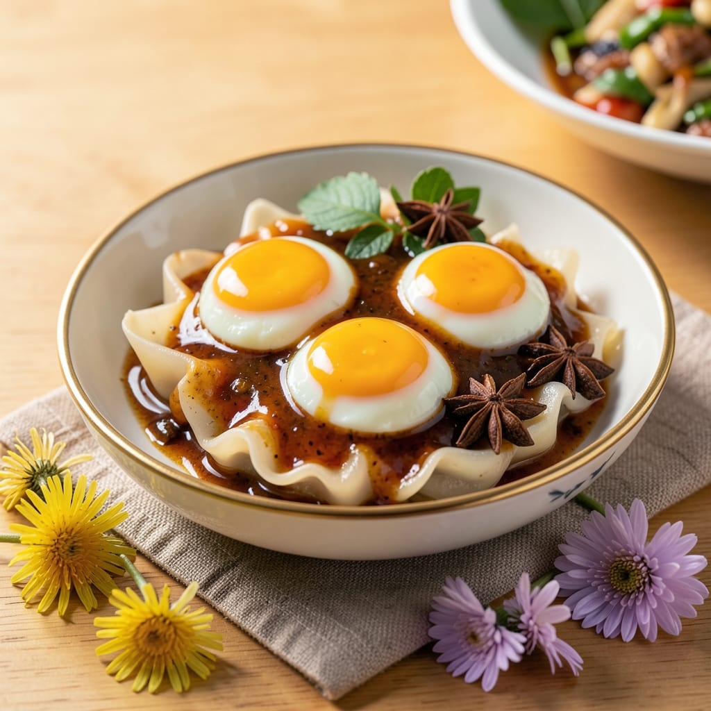 Chinese Herbal Egg Recipe: Wonton-Crusted Bites with Earthy Spice Infusion