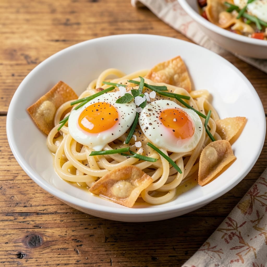 Butter Egg Noodles with Egg Noodles Recipe: Crispy Wonton Crust with Runny Yolk Magic