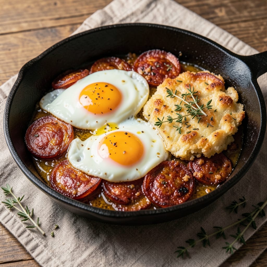 Baked Egg and Chorizo Recipe: Smoky Chorizo Crust With Silky Yolk Rivers