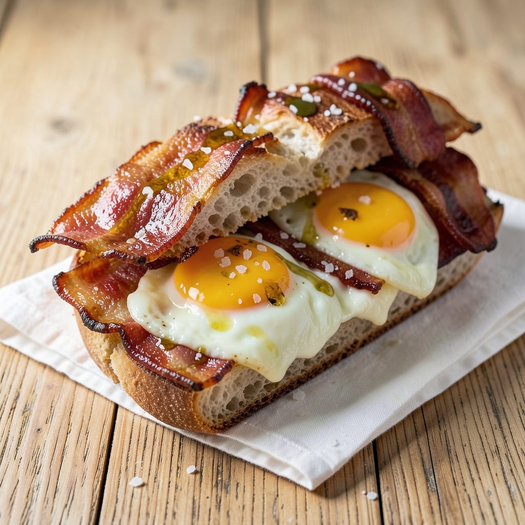 Bacon Egg Cheese Ciabatta Recipe: Crispy Bread Crust With Runny Yolk Magic
