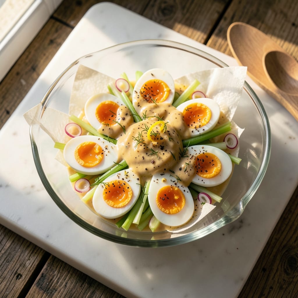 Dutch Egg Salad Recipe: Crispy Wonton Cups With Silky Yolk Rivers