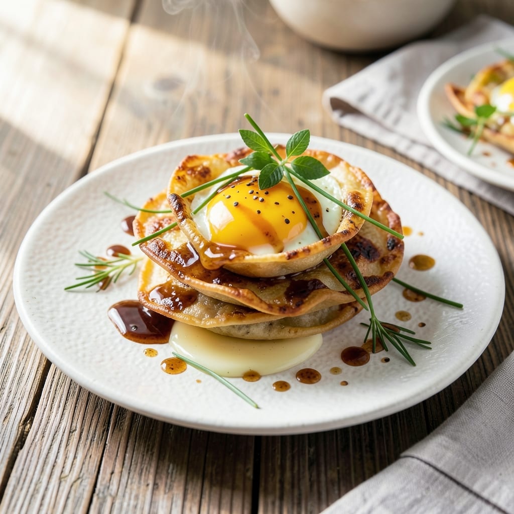 Breakfast Egg Dish Recipe: Crispy Wonton Cups With Runny Yolk Rivers