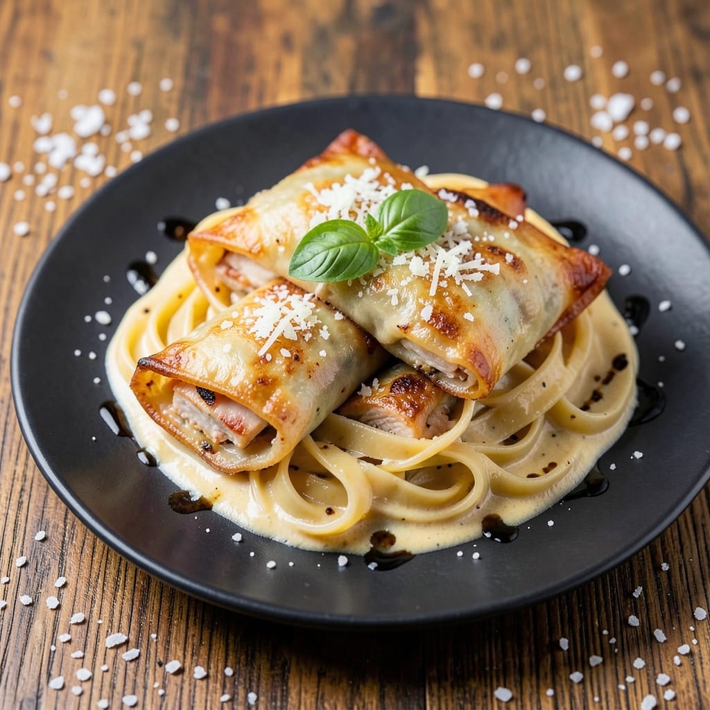 Chicken Alfredo Egg Rolls Recipe: Crispy Wonton Shells Stuffed With Creamy Pasta Filling